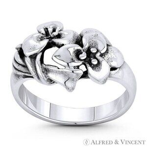 Lily Flower Charm Boho Stackable Ring in .925 Sterling Silver - Size 10